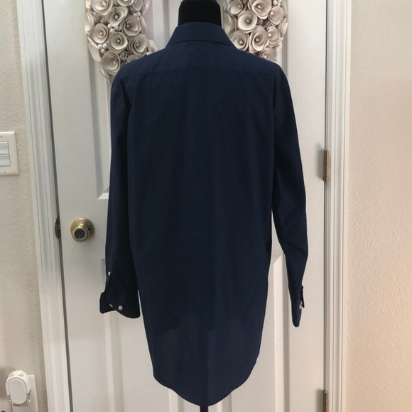 DONATED Stafford navy blue mens fitted dress shirt - Picture 4 of 6